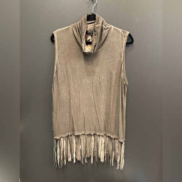 POL Tops - POL | Olive Green Fringe Top | Cowl Neck | Open Side Detail | Medium | NWT